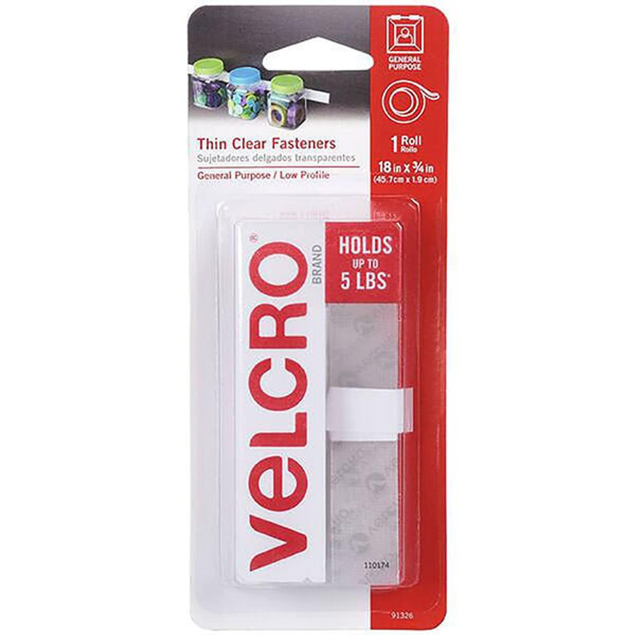 Velcro Velcro(R) Brand Thin Fasteners Tape .75"X18"-Clear 91326