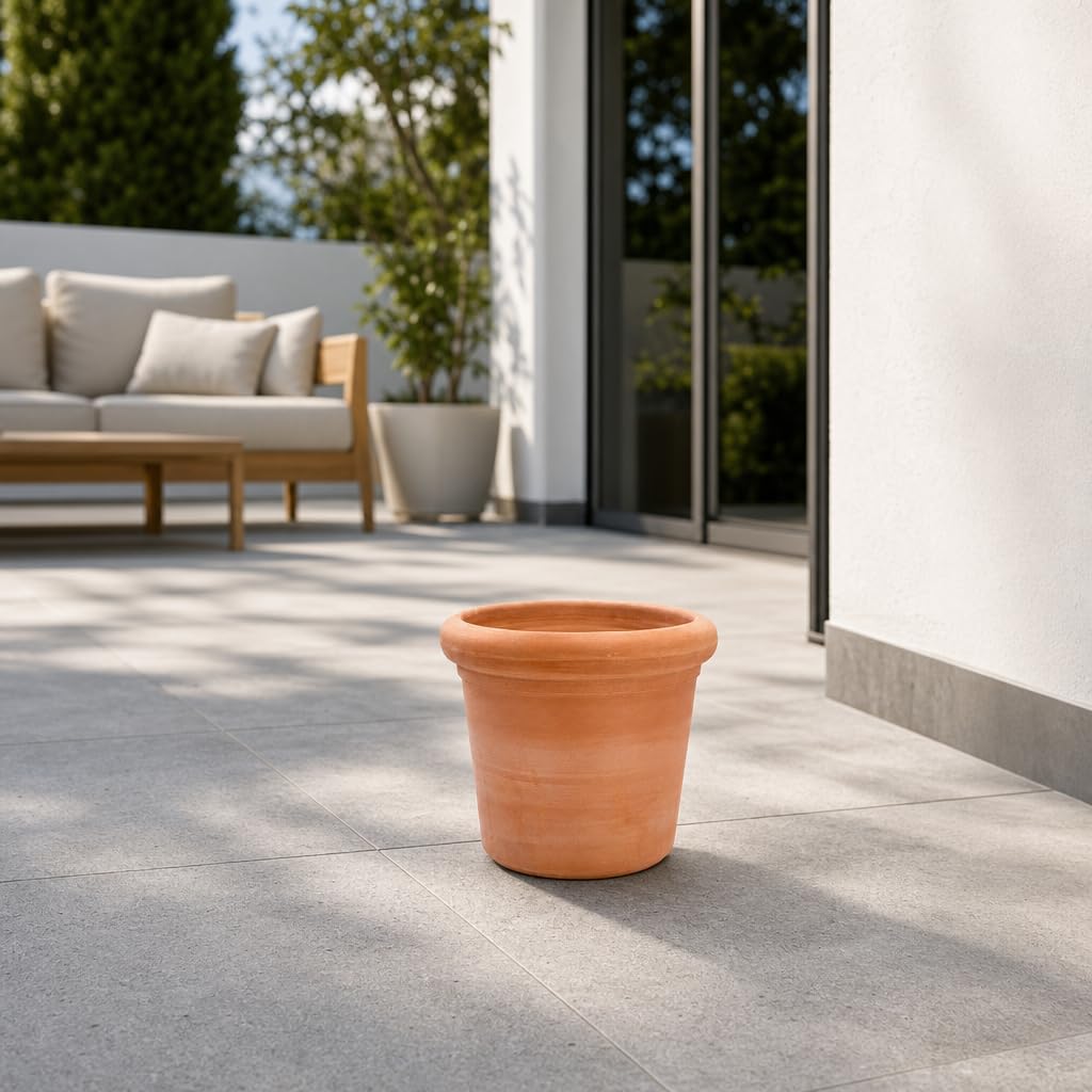 Palatina Werkstatt Pot de fleurs cylindrique en terre cuite 23 cm avec trou de drainage - Pot de fleurs méditerranéen en terre cuite