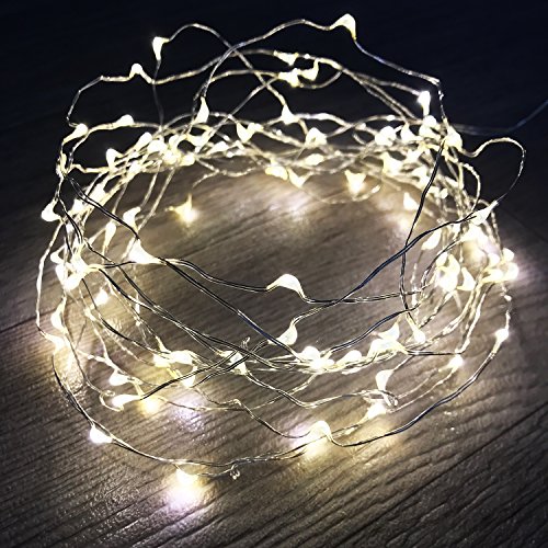 Preisvergleich Produktbild 50er Lichterkette batteriebetrieben mit LEDs in warmweiß transparent Kette wasserfest Draht