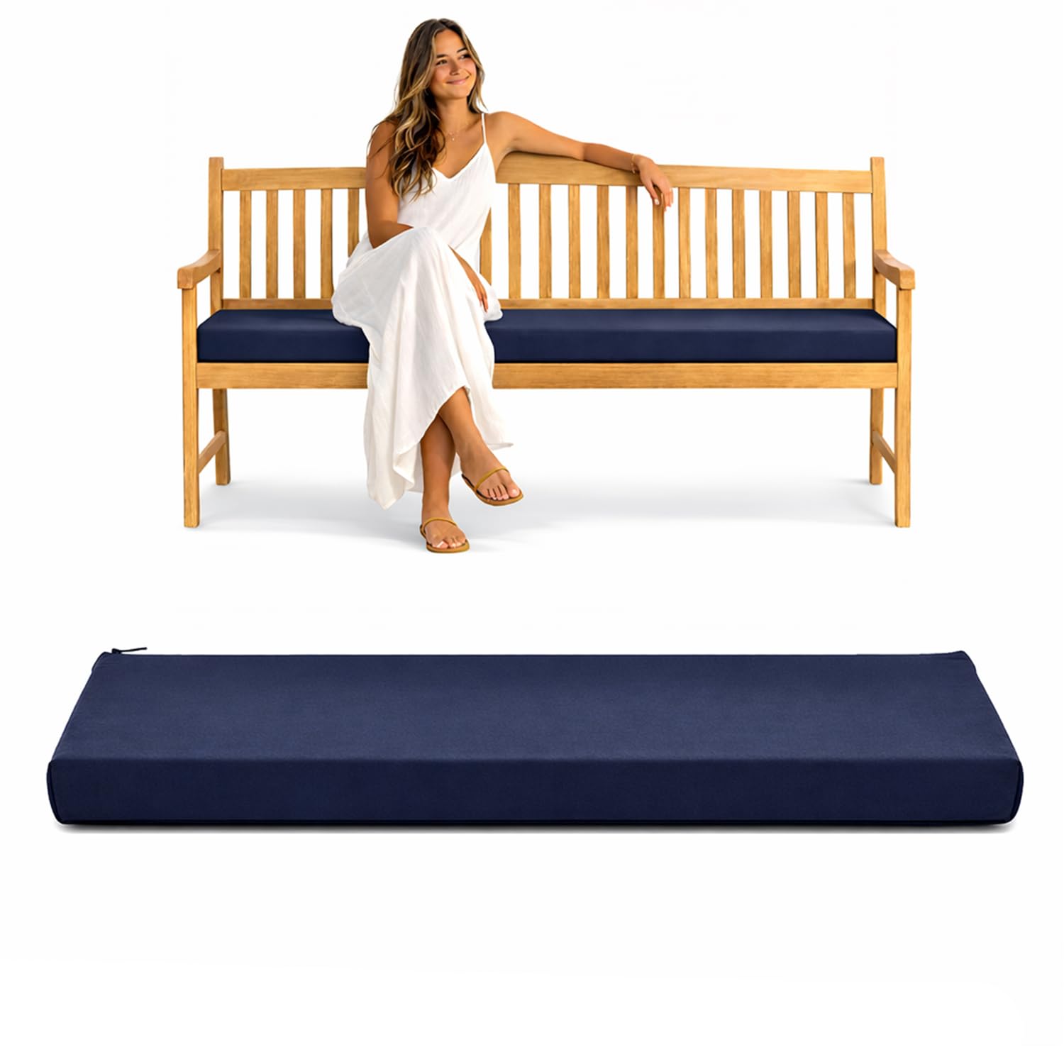 Pinkfairy Garden Bench Cushion For Outdoor Seat Pad Waterproof Indoor Furniture [108/140/170cm] Long Chair [2, 3 & 4 Seater] Comfortable Water Resistant Zip Cover (Navy, Four - Seater) — image 1