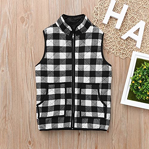 RNTOP Toddler Baby Girls Boys Winter Warm Plaid Vest Coats Sleeveless Jacket Puffer Quilted Gilet (White, 12-18 Months)