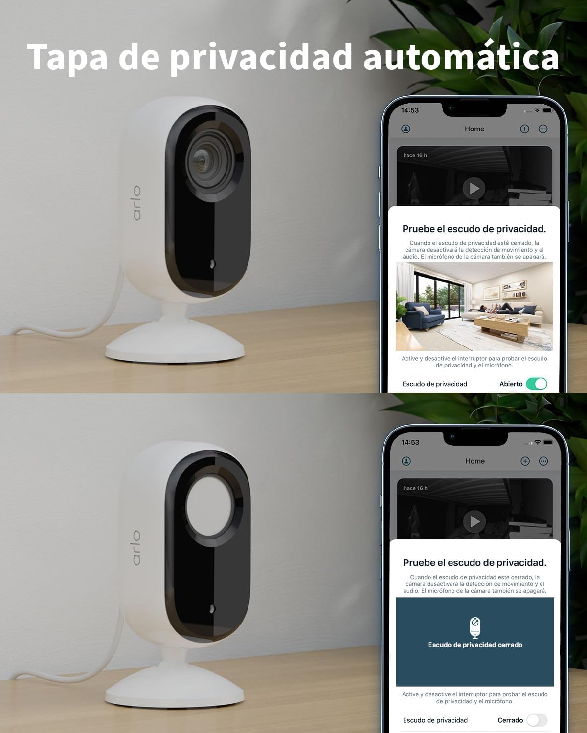 Arlo Essential 2 Indoor 2K Cámara WiFi Interior 2K para Mascotas, visión Nocturna, Audio bidireccional, Obturador de Lente, Blanca