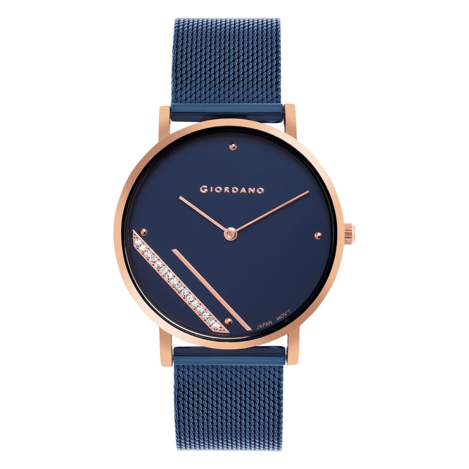 Giordano Blue Analogue Watch for Women with Rose Gold Case and Blue Stylish Mesh Band Ladies Wrist Watch with Studds on Dial to Complement Your Party Look, Gift for Women GD-60011-22 (B09XMKYXFN) Amazon Price History, Amazon Price Tracker