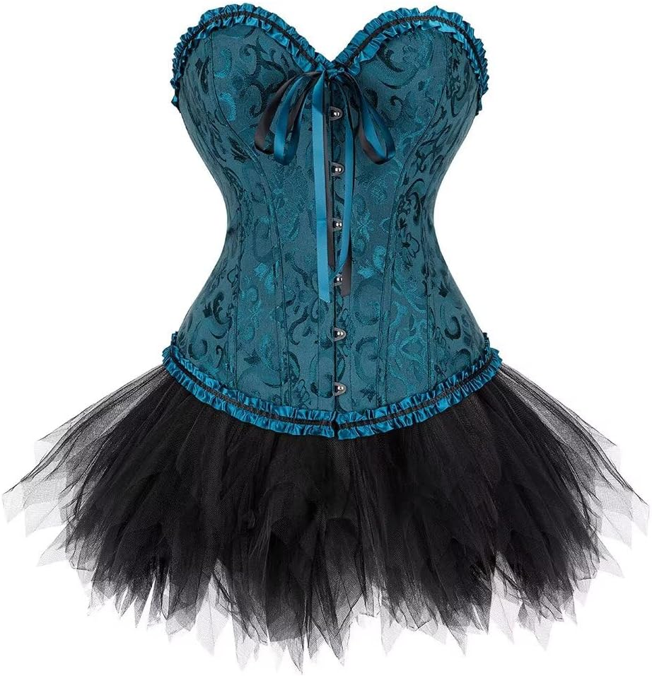 Jutrisujo Corset Dress Bustier Pleated Layered Tutu Skirt Women Lace Plus Size Costume Halloween