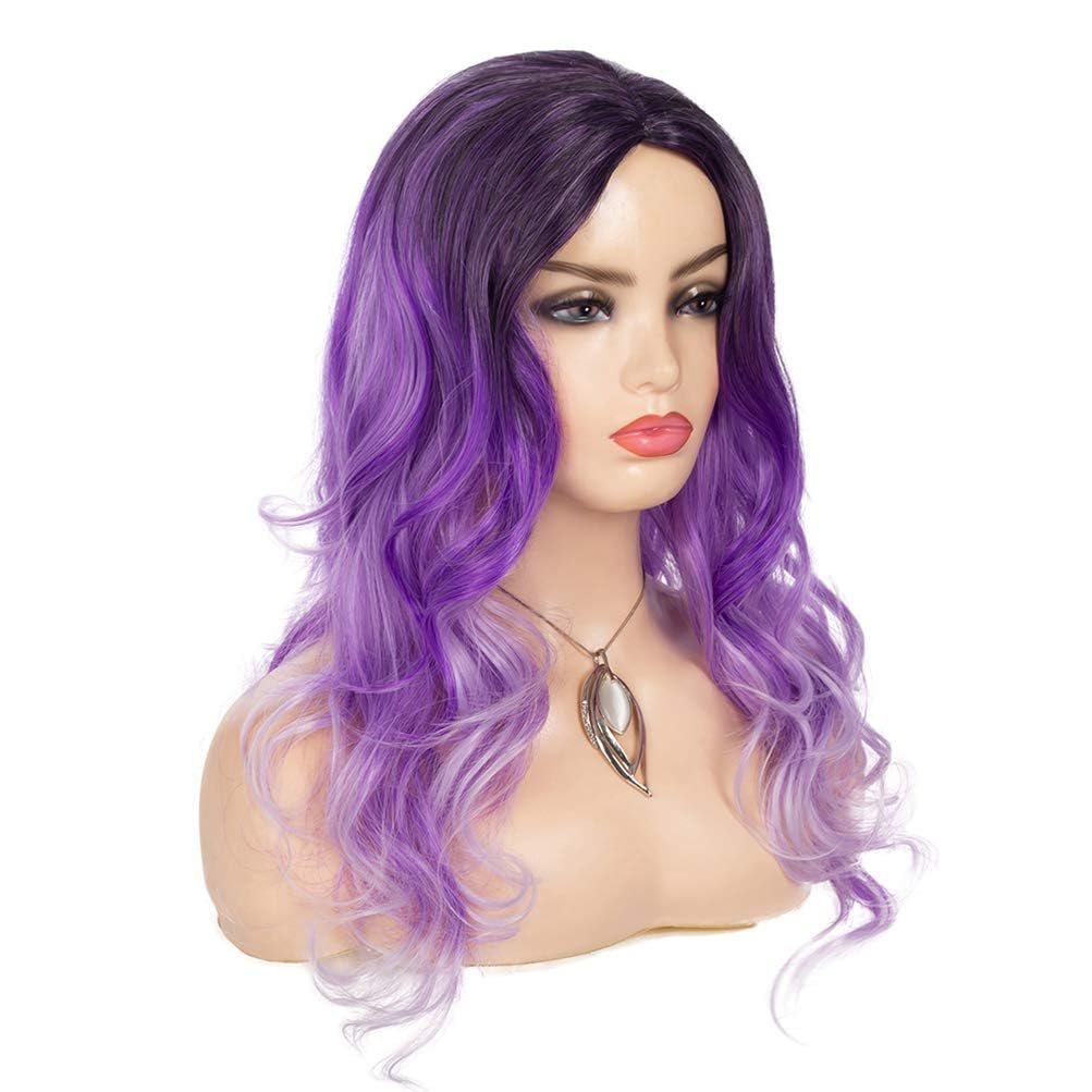 Long Curly Wavy Ombre Purple Wigs for Women Synthetic Natural Middle Part Daily Party Halloween Cosplay Wig with Wig Cap 21" - Image 4