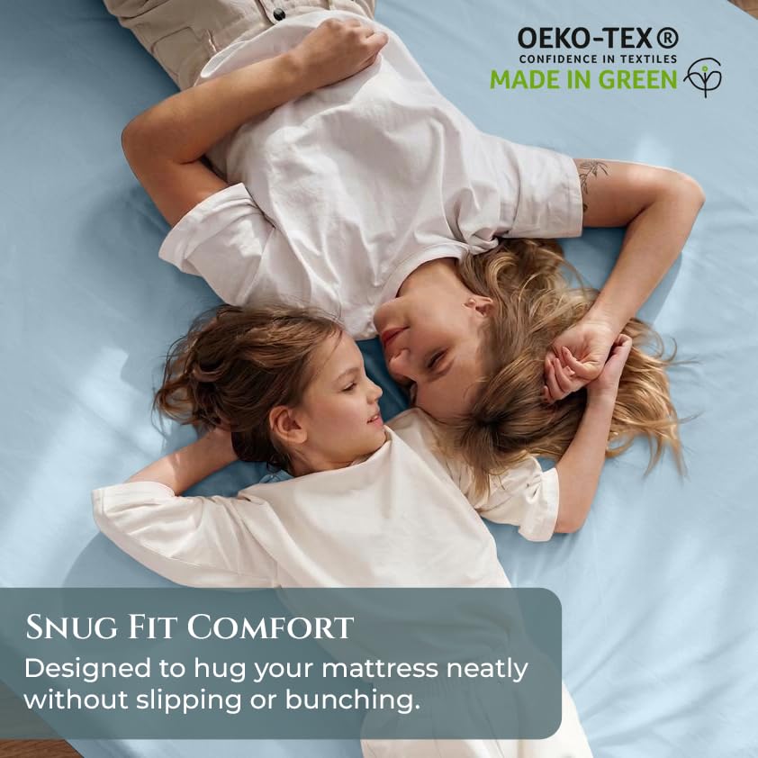 Image of Royale Linens 400 Thread Count Full Fitted Sheet Only - 100% Cotton Full Bed Fitted Sheet - Luxury Sateen Weave - Elastic Deep Pocket Fitted Sheet - Soft Bottom Sheets - Fit Up To 16 inch (Caribbean Blue)