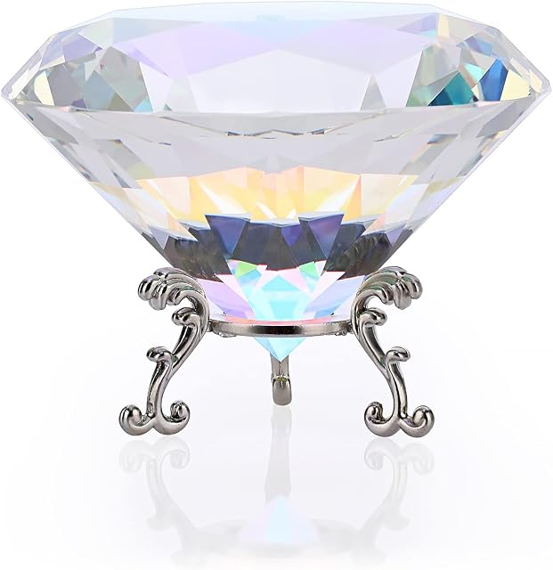 BTSKY 100mm AB Colorful Crystal Diamond Paperweight with Stand- Glass Ornament Photography Art Display Wedding Party Decoration Sparkling Decorations Sunlight Reflect
