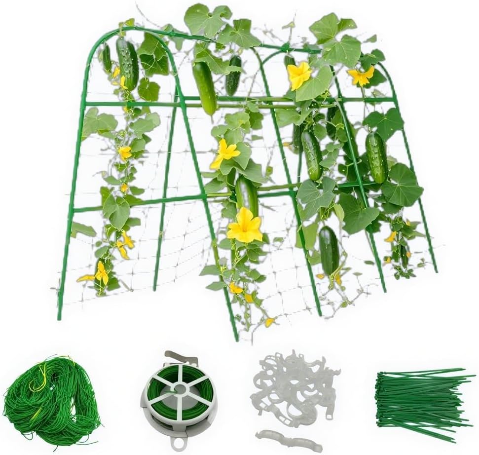 U-Shape Garden Trellis for Climbing Plants 35lbs Heavy Duty Metal Cucumber Trellis for Raised Beds Sturdy Tomato Squash Peas Flower Plant Support with 4 Garden Stakes Outdoor Grow Tool