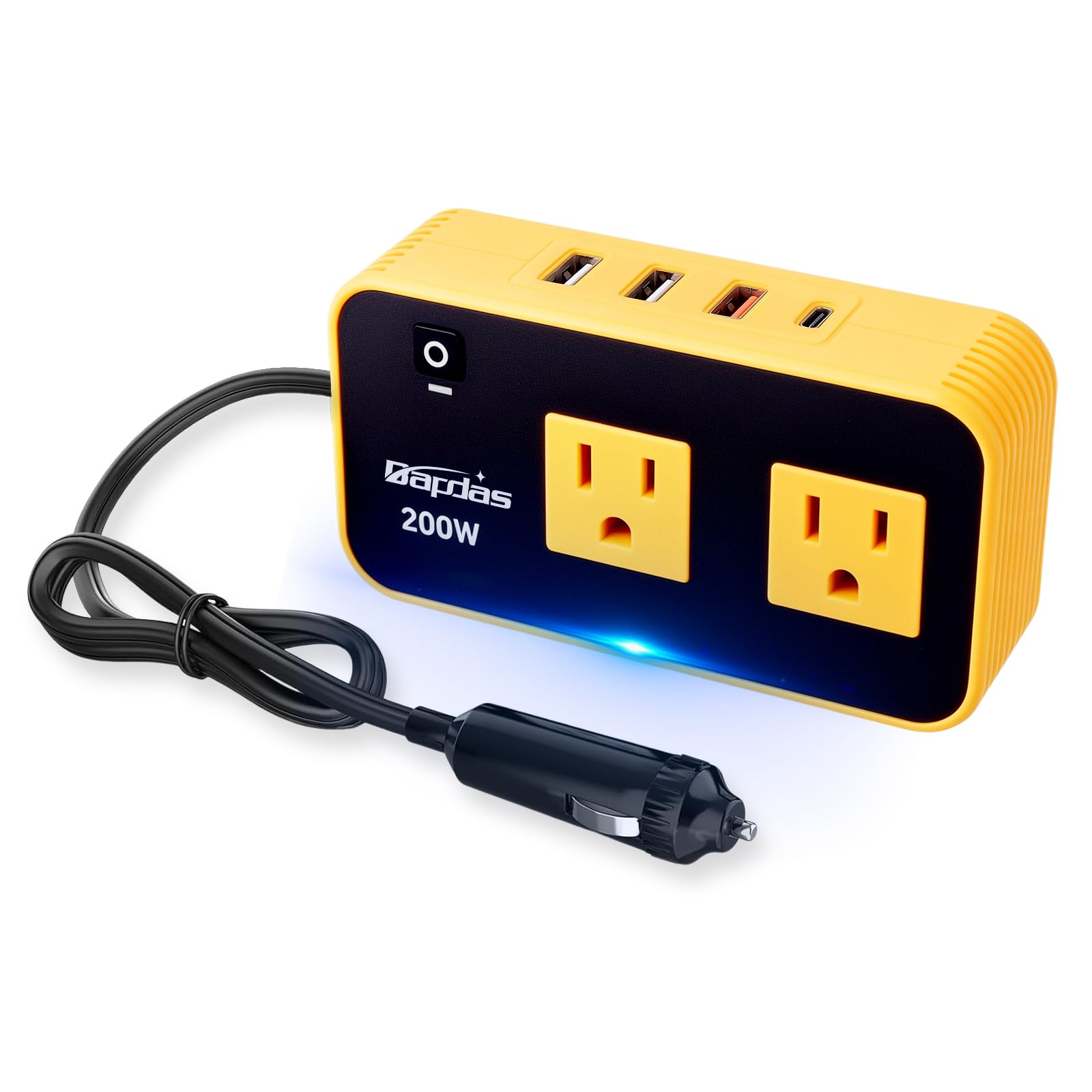 Bapdas 200W Car Power Inverter, DC 12V to 110V Car Charɡer Adapter with 20W USB-C/QC(18W)/4.8A Dual USB/Dual AC Outlet, Car Outlet Adapter Plug for Laptop