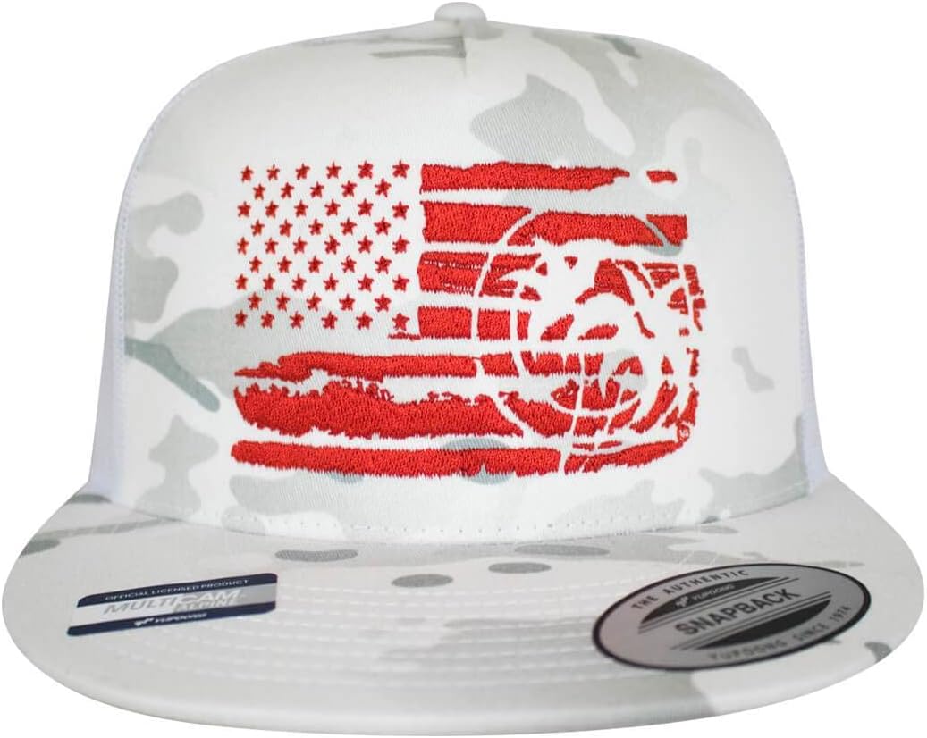 Strong Faded Camouflage Snapback Trucker Alpine White Camo Meshback Baseball Cap with Embroidered Logo | Adjustable Unisex Lifestyle Hat (One Size)