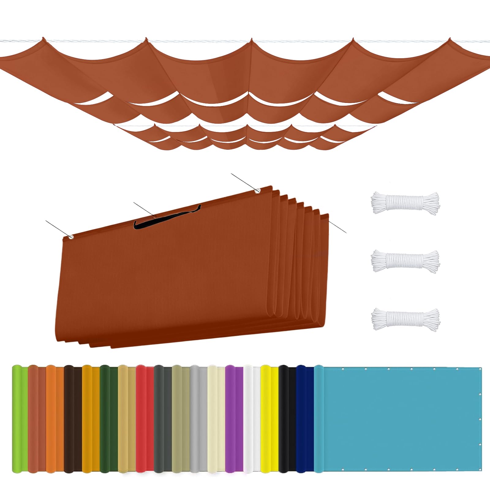 Retractable Wave Awning 1.5 x 4.5 m Pes Polyester, UV Protection, Sun Protection Weather Large Cooling Shade, With Rope and Eyelets for Yard Pergola Backyard, Rust Red