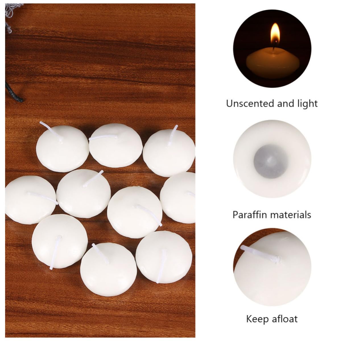 100 Piezas Velas Flotantes sin Aroma, Velas Flotantes Grandes, Parafina, Color Blanco, Esféricas Disco, Flotan en Agua, para Aromaterapia y Dormitorios