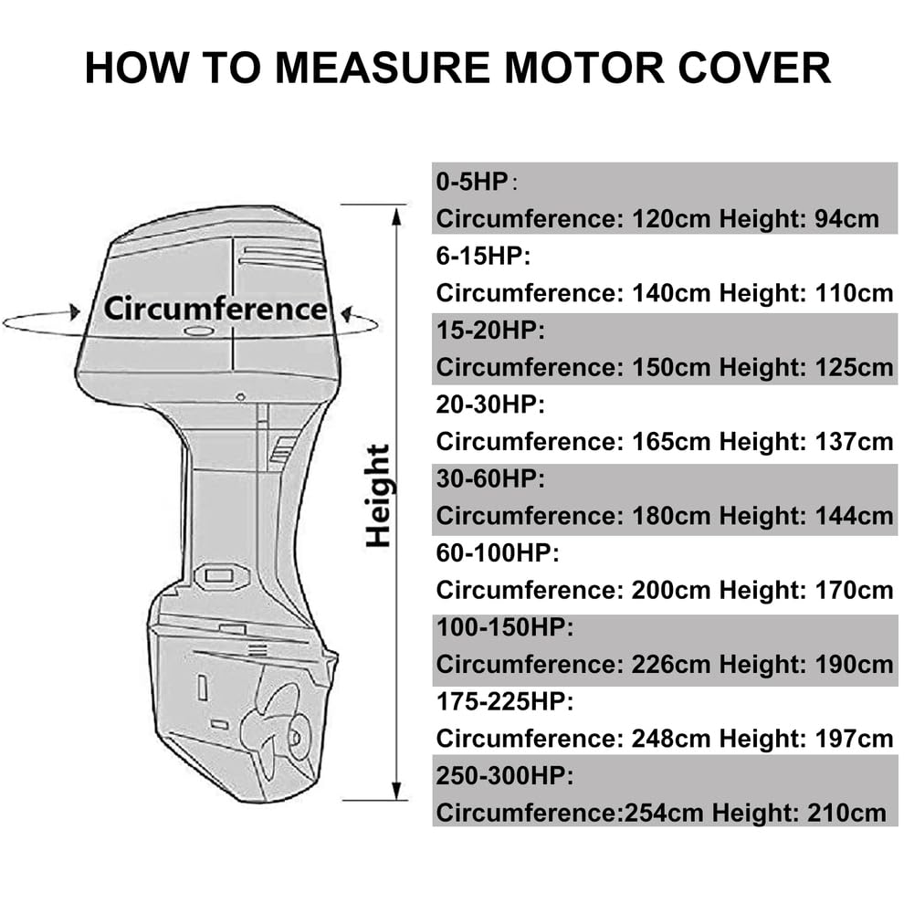 Copertura per Motore Fuoribordo, 420D, Resistente, Impermeabile, Telo Copri Completa per Motore Universale Coperchio Fuoribordo,Grigio,175~225HP
