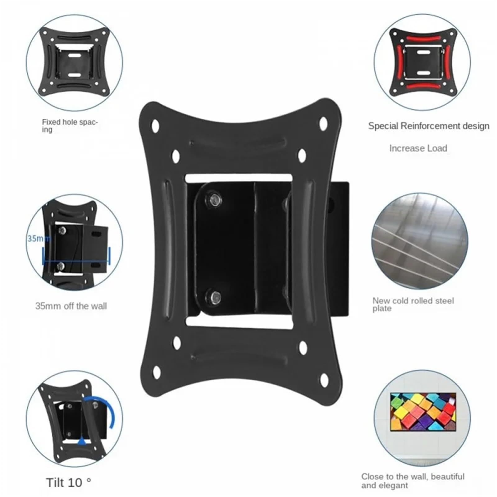 SCHIK Staffa universale per TV da parete, passo 75/100 mm, supporto piatto fisso per TV con angolo di inclinazione per monitor LCD LED Vesa da 14-26 pollici