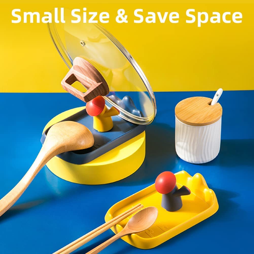 NILKANTH Spoon Rest with Pot Lid Holder for Kitchen Counter, Space Saving Small Lid Rest Detachable Cute Mushroom Ladle Rest Spatula Holder Coffee Spoon Rest Kitchen Utensil Holder (Yellow) 3