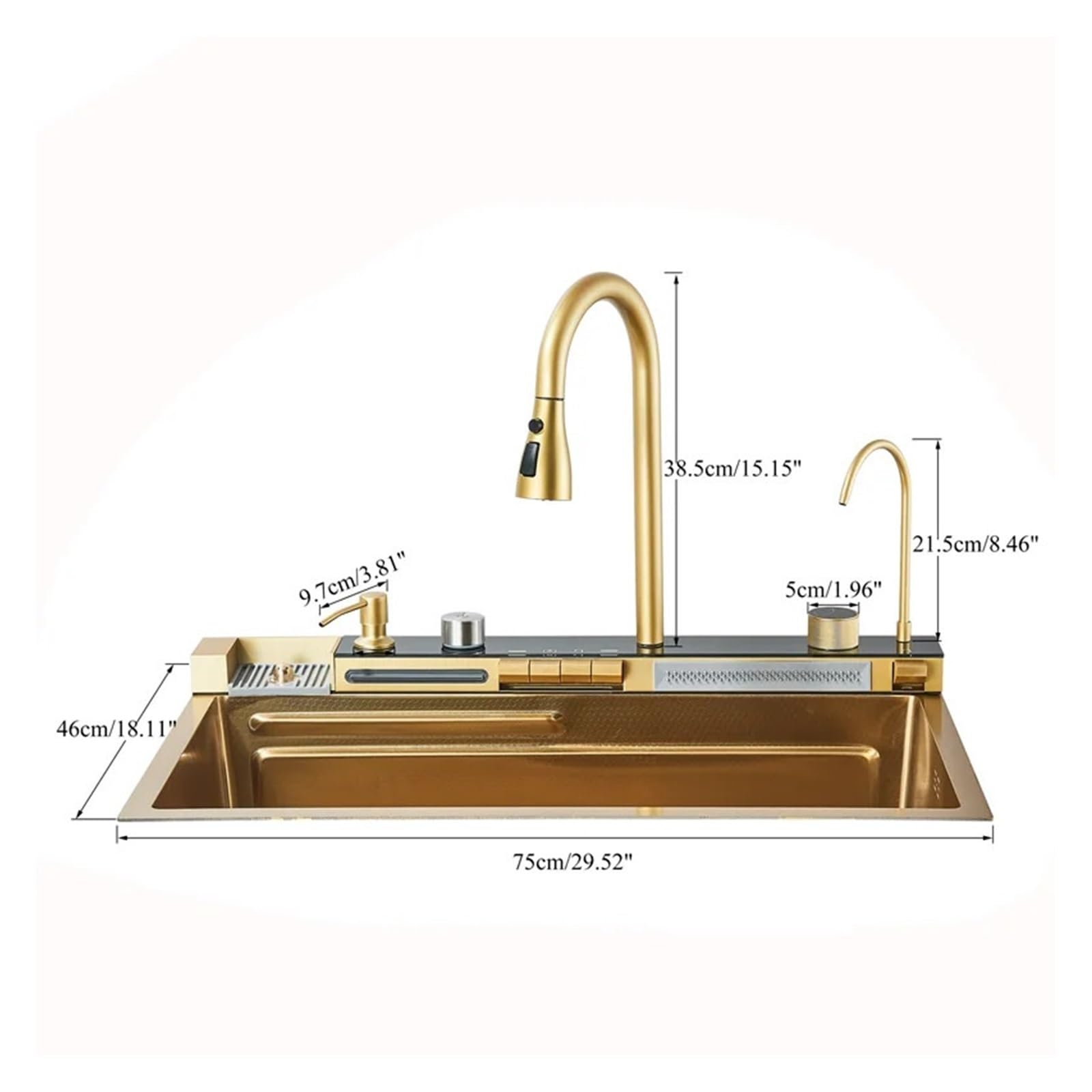 Juego De Grifería Con Pantalla Digital Integrada, Botón Ranura Única, Cocina Moderna, Estilo Cascada, Acero Inoxidable 304, Oro Pulido FáCil De Limpiar Y Mantener