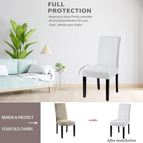 Miniatura 7 de Funda impermeable para silla de comedor, tela de elastano, funda elástica para silla, extraíble y lavable, de jacquard Parsons (blanco, juego de 4)