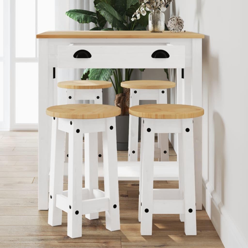 Makastle Ensemble de Bar 5 pcs Blanc Bois de Pin Massif