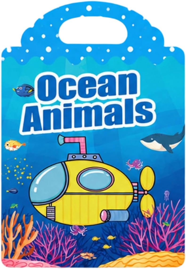 Reusable Jelly Sticker Activity Set, Portable Static Cling Stickers with Scene Storage Board, Washable No Glue Residue Travel Activity Toy for Kids, Animal Vehicle Fruit Theme Creative Play Gift (D01)