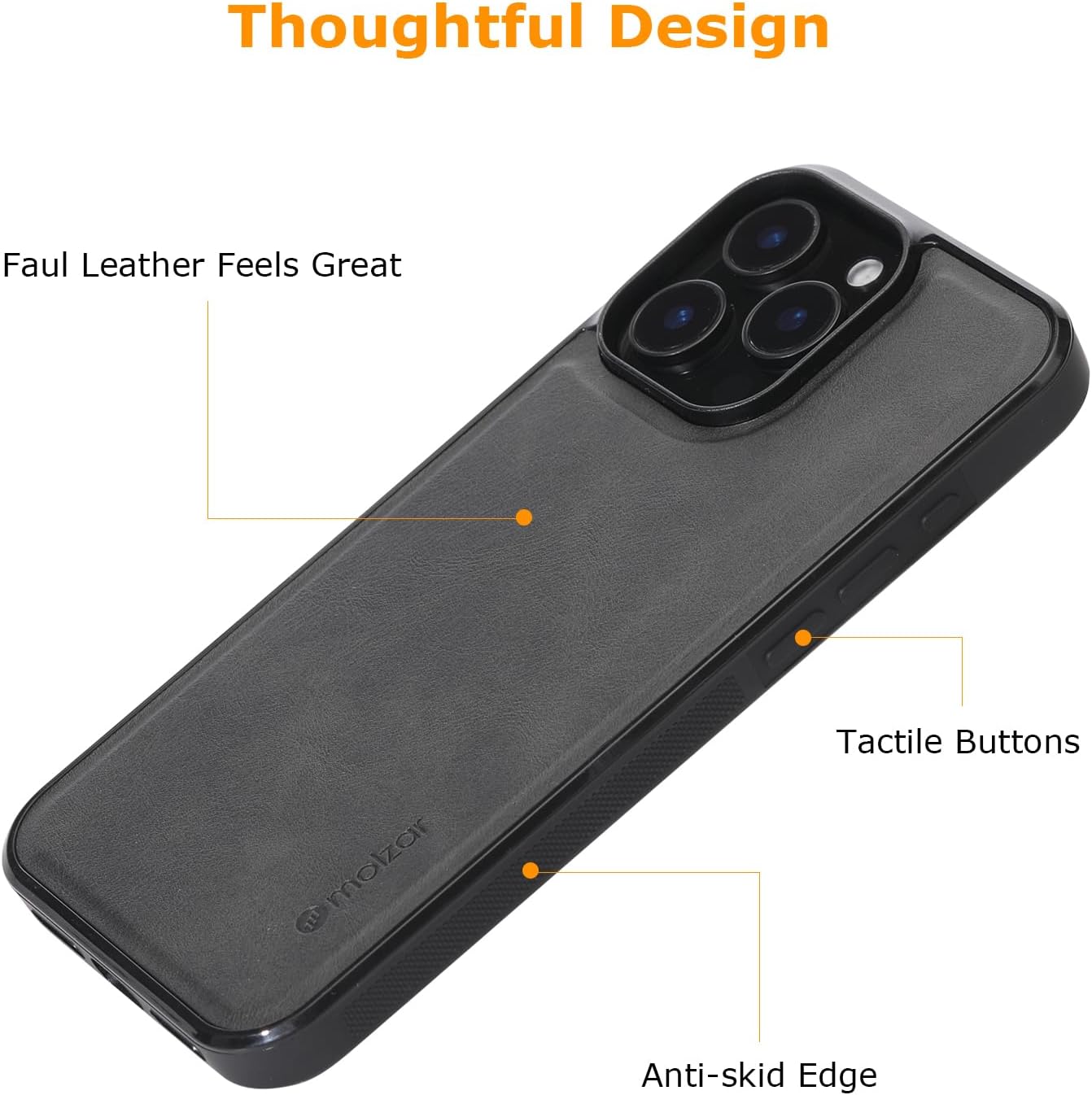 molzar GripBig Series for iPhone 16 Pro Max Case, Built-in Metal Plate for Magnetic Mount, Works with Qi-Certified Chargers, Compatible with iPhone 16 Pro Max, Black/Black