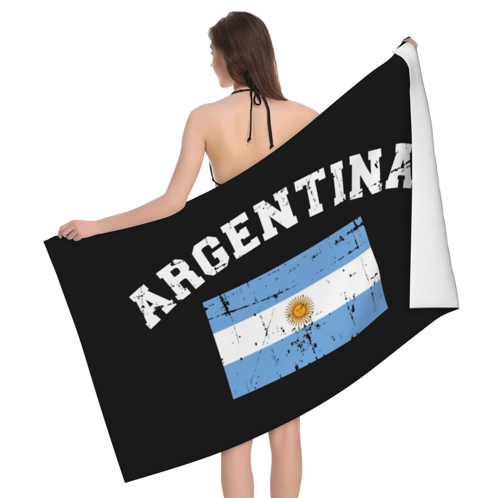 Lsjuee Flag of Argentina Microfiber Beach Towel Absorb Water Quick Dry Bath Towel, for Beach, Swimming Pool, Camping