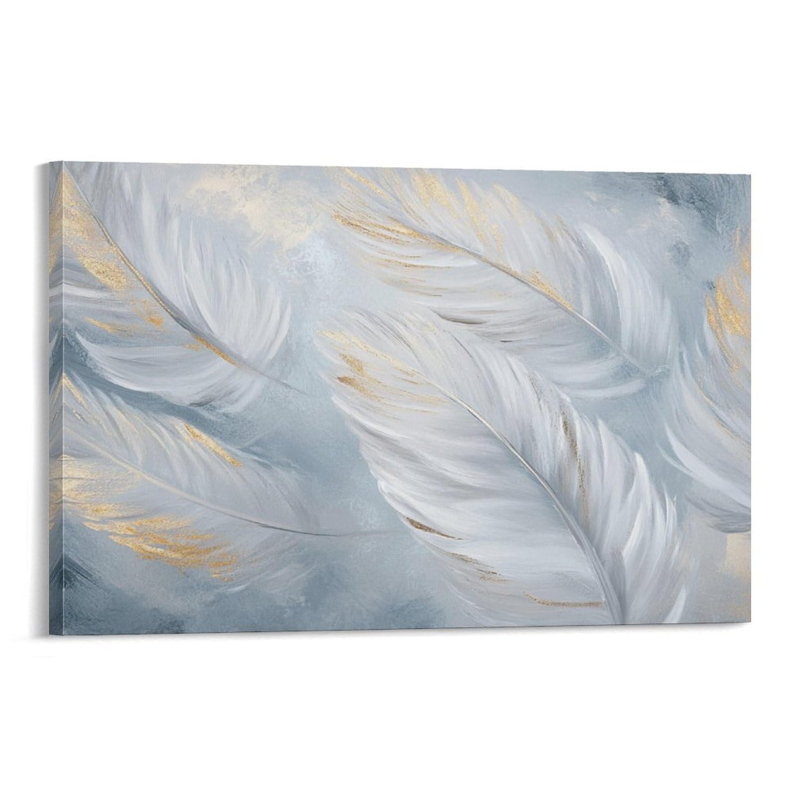 DHBANEIOK Wall Art Artistic Feather Paintingon Canvas White Feather Artwork on Canvas The Picture Print On Home Decor for Living Room Bedroom Home Decorations 16x24inch(40x60cm)