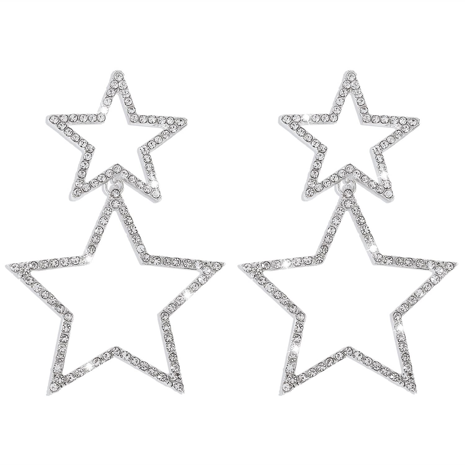 Star Earrings for Women Dangling Rhinestone Big Star Dangle Earrings Hypoallergenic Gold Silver Sparkle Crystal Stars Charms Drop Earrings Stud