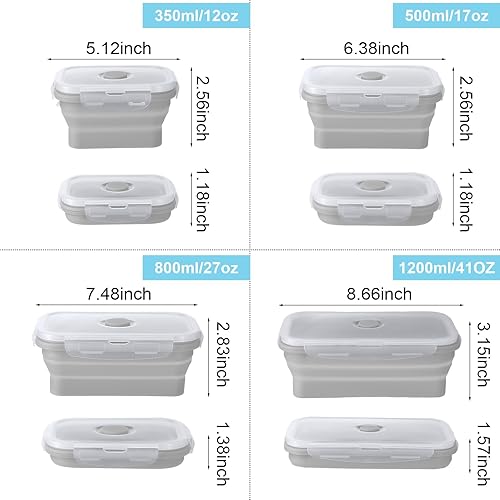 Miniatura 4 de Zhehao Juego de 8 recipientes de silicona para almacenamiento de alimentos, recipientes plegables con tapas, reutilizables, plegables, lonchera