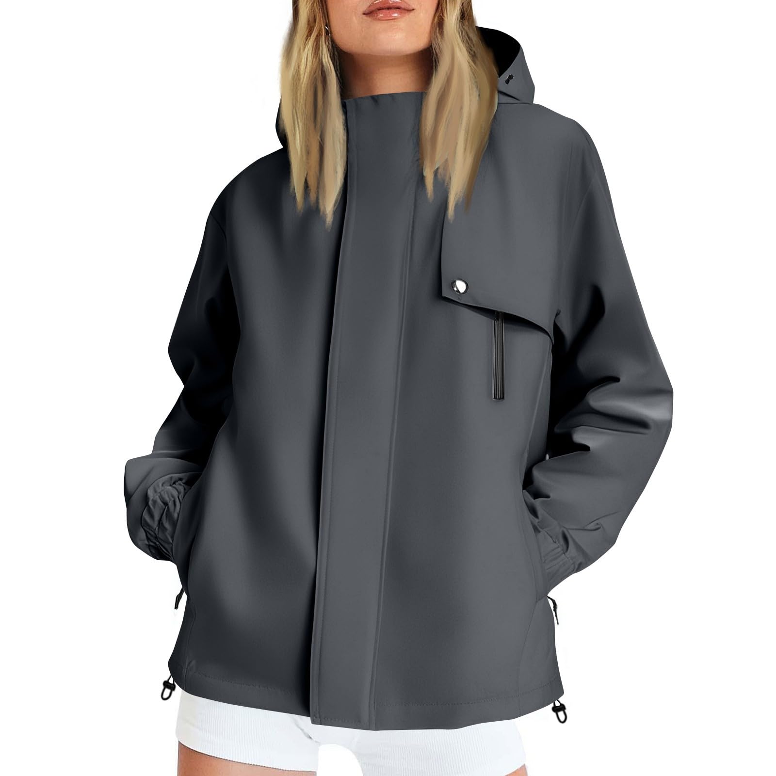 FUPODD Regenjacke Damen Wasserdicht Atmungsaktiv Übergangsjacke Leicht Softshelljacke Wandern Sweatjacke Fahrrad Regenmantel Locker Fahrradjacke Frauen Mit Kapuze Wanderjacke Winddicht Sportjacke