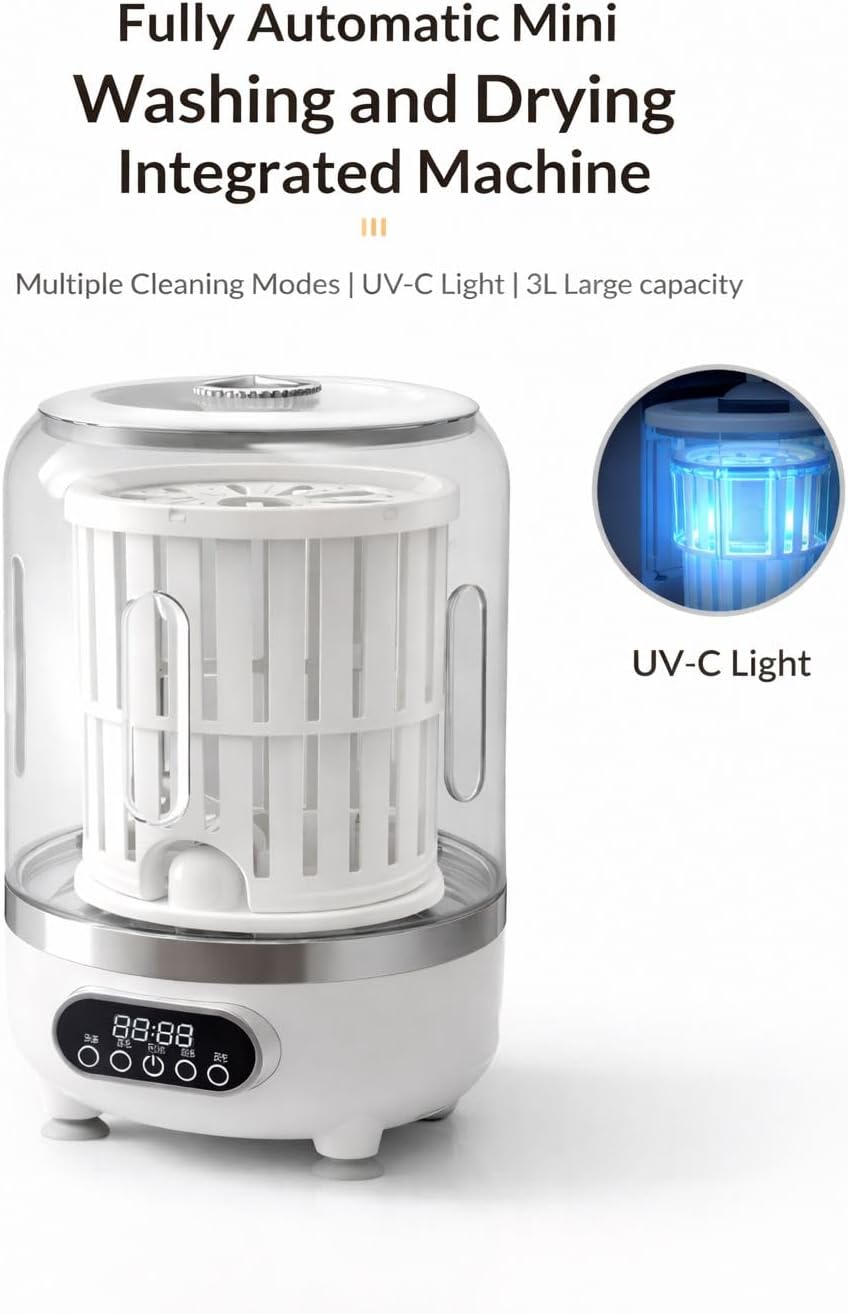 3-in-1 Mini Portable Washing Machine, 3L Capacity Compact Washer with Digital Display & Multiple Modes, Durable ABS & PP Material, Small Laundry Solution for Undergarments, Socks, Baby Clothes