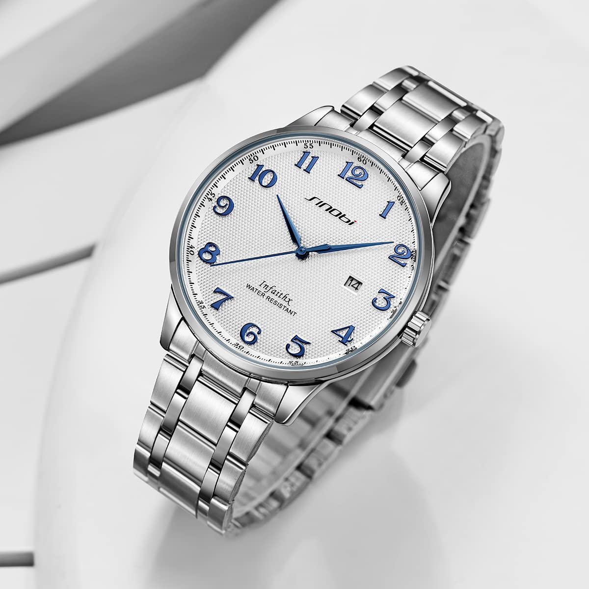 SHENGKE SINOBI Relojes clásicos de Negocios para Hombre Números arábigos Easy Reader Relojes de Pulsera para Hombres con Calendario Fecha Resistente al Agua
