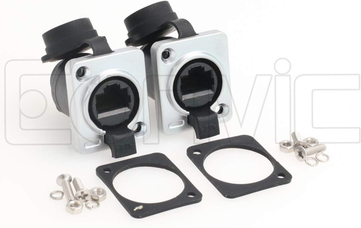 Eonvic 2Pack RJ45 Socket Connector IP65 Ethernet Panel Mount Waterproof Coupler Socket Connector (Black)