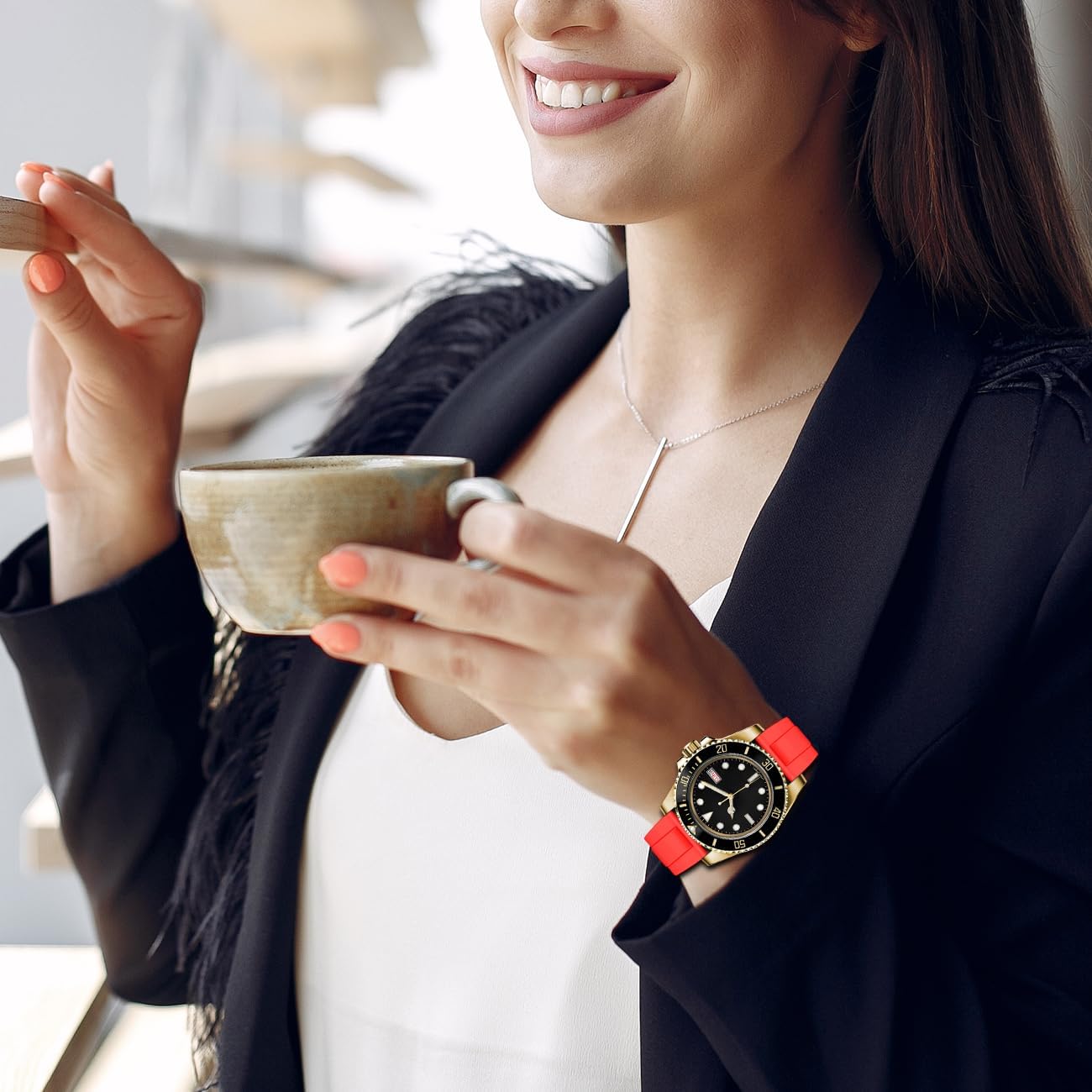 Juntan FKM Rubber Watch Strap for Men Women, 20mm 22mm Watch Band Fluororubber Rubber with Classic Diving Deployment Clasp - Image 6