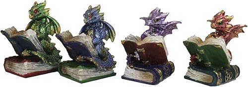 Miniatura 7 de Ebros Gift Juego de 4 ratones de biblioteca académicos coloridos metálicos para leer libros de hechizos mágicos, figuritas de libros de hechizos