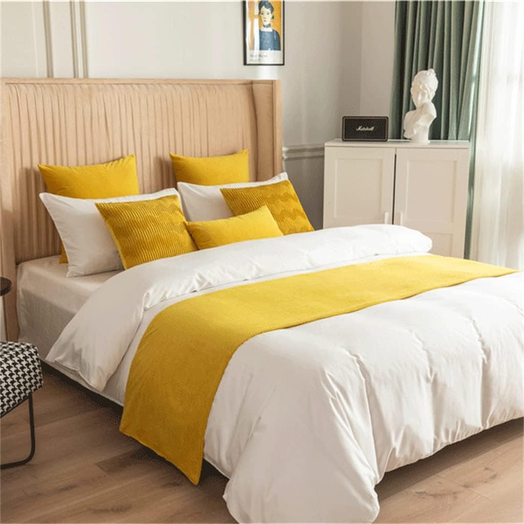 Hotel Decoration Bed Scarf Pattern Throw Double-Faced Velvet Wavy Bed Flag Bed Runners Home (Color : Yellow Size : 45x180cm) (Yellow 45x240cm)