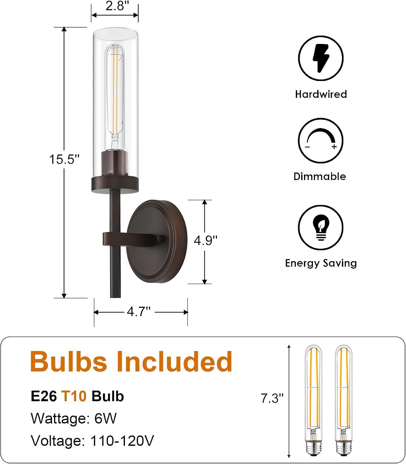 SANTOSTOCK Oil Rubbed Bronze Wall Sconces Set of Two, Bathroom Wall Sconces Vanity Lights with Clear Glass Shade, Modern Farmhouse Wall Mount Lights for Mirror Bedroom Living Room Stairwell Hallway image 5