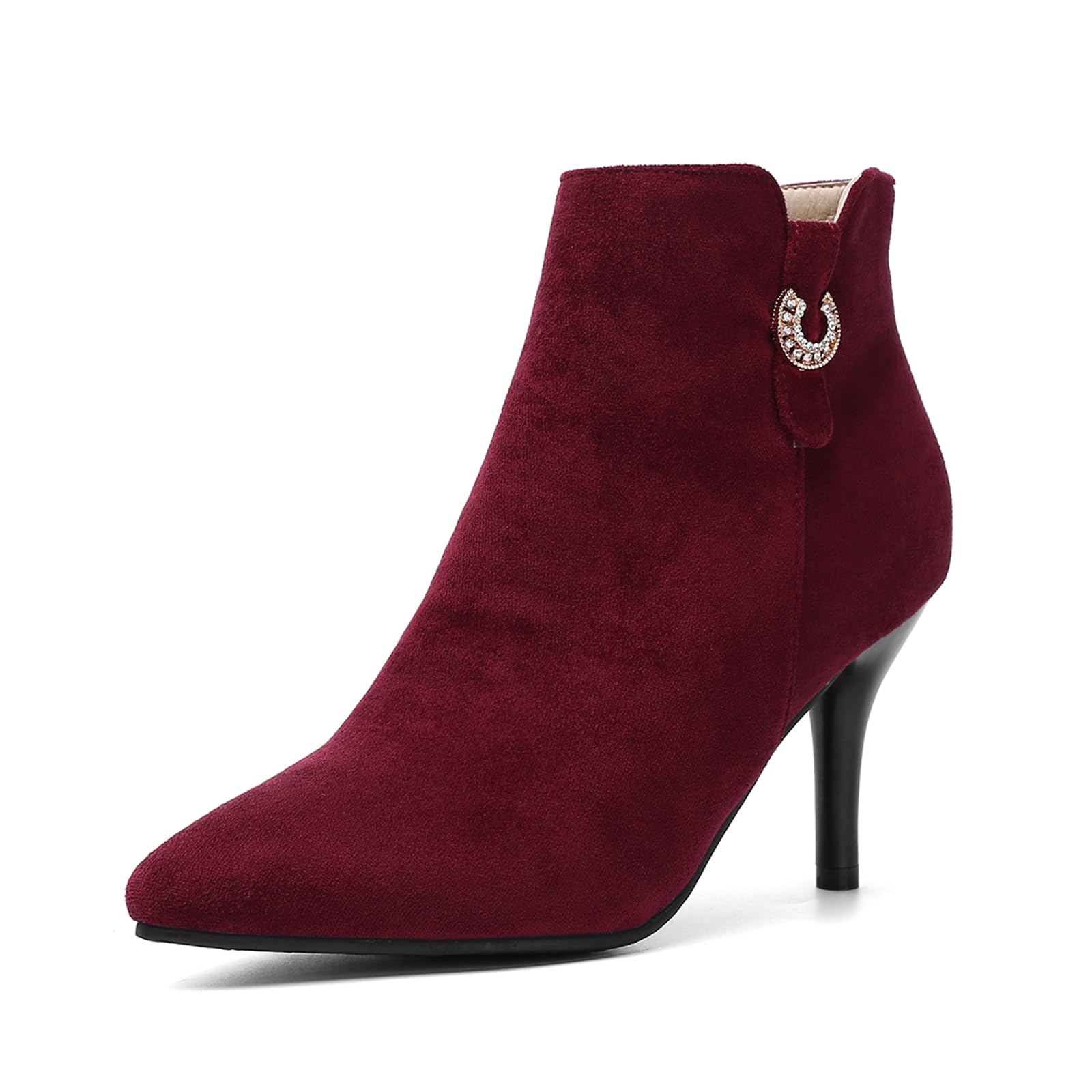 Womens Concise Ankle High Booties High Stiletto Heeled Pointed Toe Back Zipper Rhinestone Formal Occasion Elegant Business Dress