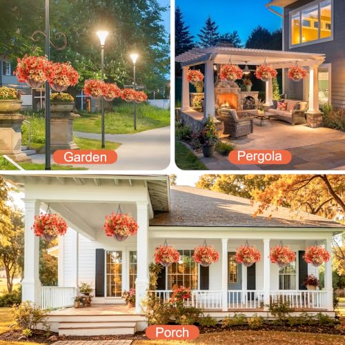 Image of Artificial Fall Flowers Hanging Basket, Fake Mums Planters Outdoor | 4 Set Hanging Flower Basket, Faux Silk Mums, UV Resistant Mums Basket, Look Real, Front Porch Garden Patio Autumn Decor