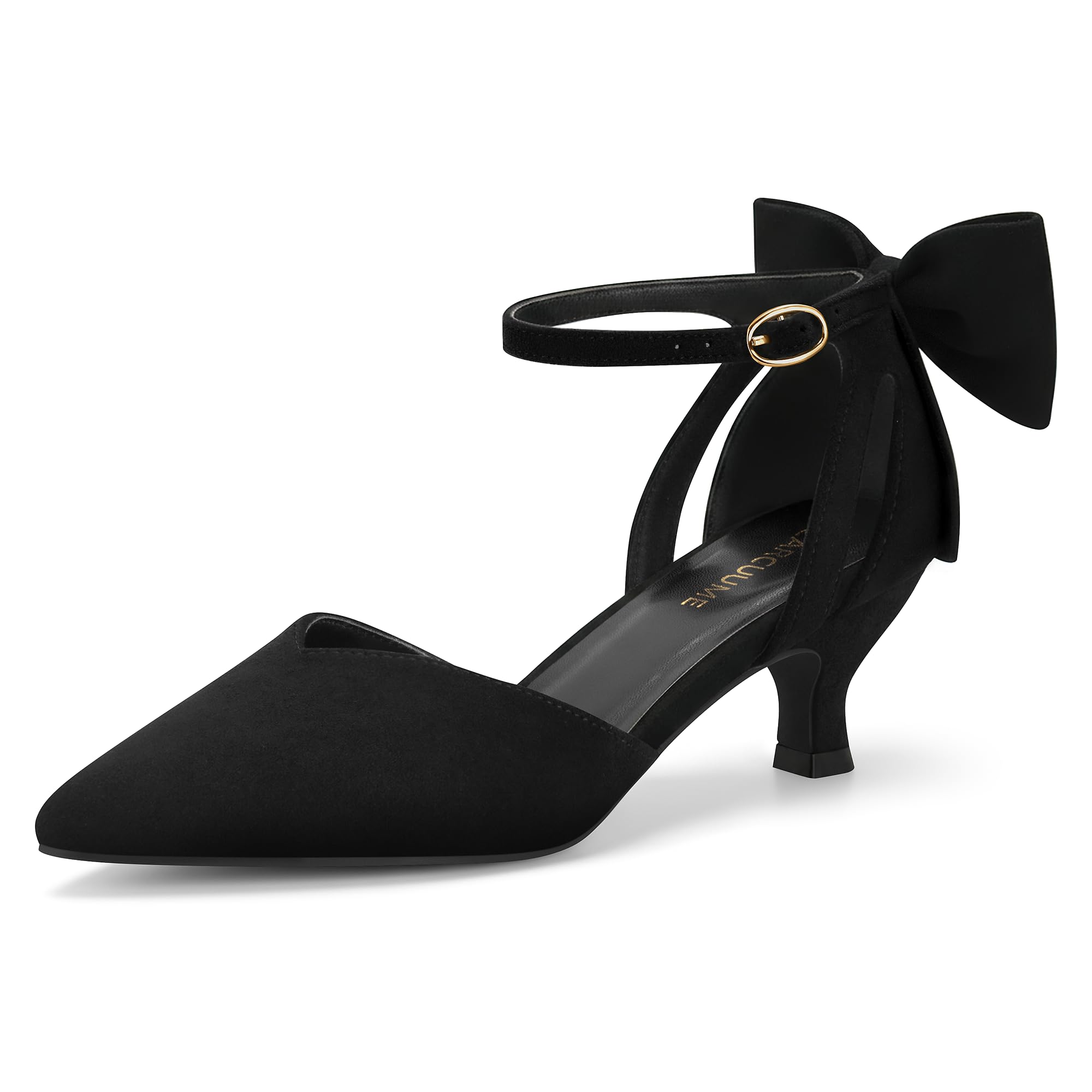 Women's Kitten Heels with Bow Closed Toe Sandals Ankle Strap Wedding Pump Shoes