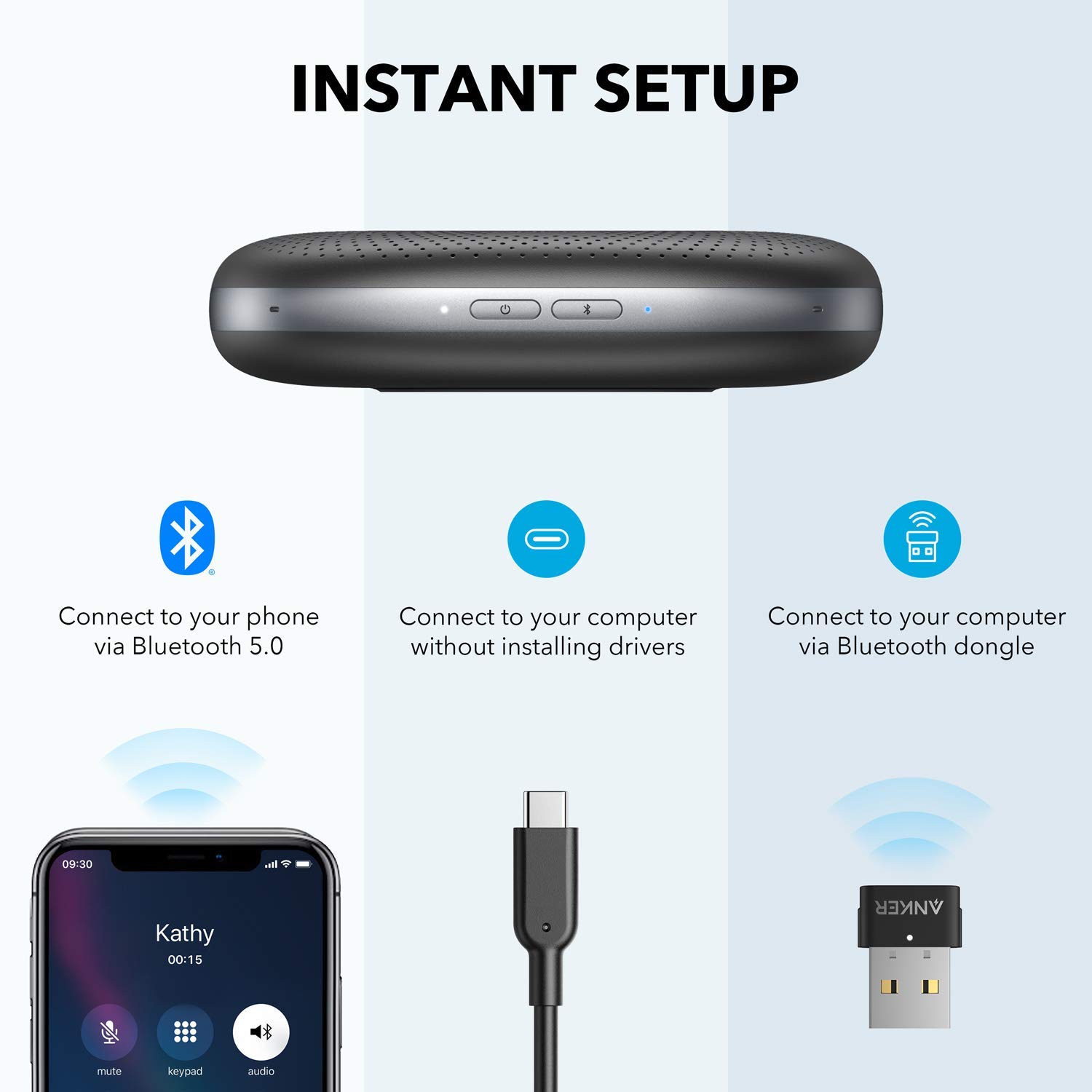 Anker PowerConf+ Bluetooth Lautsprecher Mit Dongle, 6 Mikrofone, Fortschrittliche Stimmaufnahme, 24 Std Akku, USB-C, Konferenzlautsprecher (Generalüberholt)