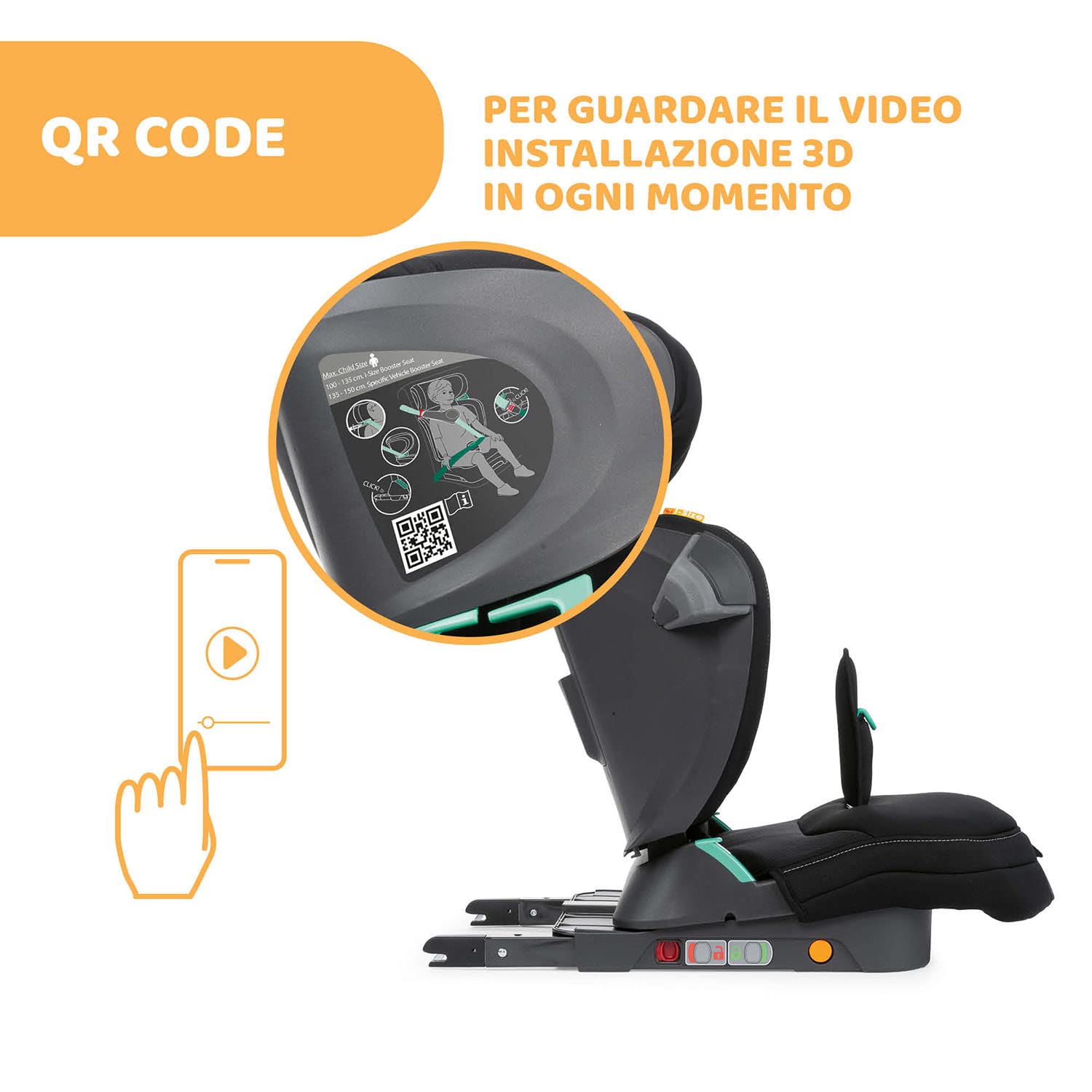 Chicco Fold&Go I-Size Seggiolino Auto 15-36 kg con Connettori Rigidi ISOFIX, Bambini 3-12 Anni, Reclinabile e Pieghevole, Protezione Laterale, Altezza e Larghezza Regolabili, Nero