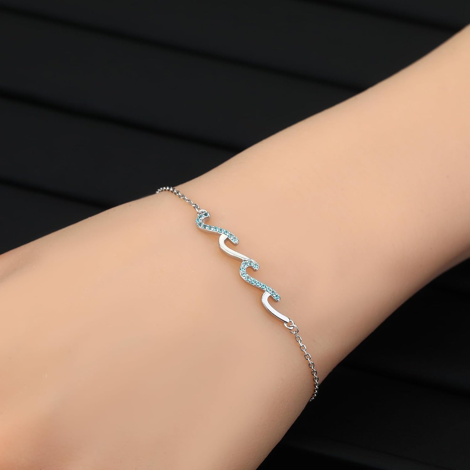 Silver Bracelets for Women, 925 Sterling Silver Wave Bracelets for Mom Bestie Sister Best Friends Gifts, Dainty Bracelet Jewelry for Daughter Graduation Birthday Friendship Gifts - Image 2