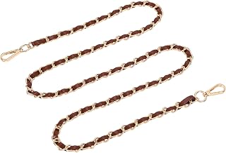 uxcell Purse Chain Strap, 55 Inch Leather Iron Flat Chain Handbag Chains Purse Straps with Buckles for Shoulder and Cross Body Bags (Dark Brown Strap + Gold Chain)