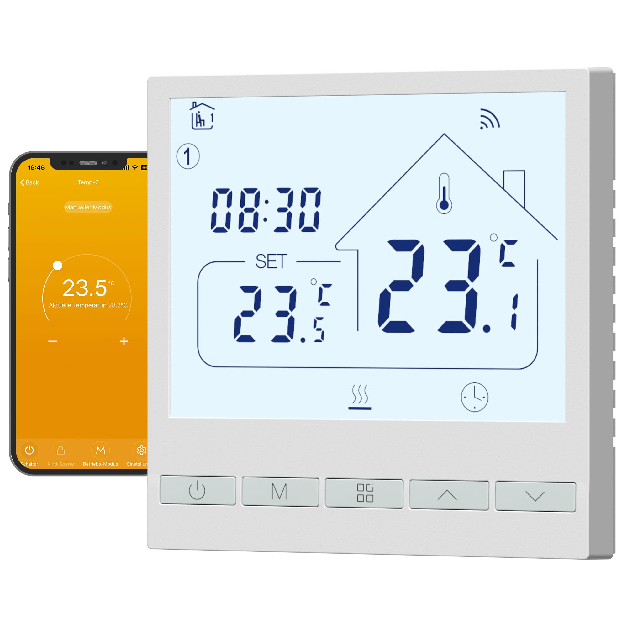 BEOK CONTROLS Beok Smart Thermostat Heizungsthermostat Raumthermostat WiFi-Thermostat Intelligente Thermostate für Gas/Wasser Kessel Fußbodenheizung Kompatibel Alexa,Google Assistant 3A TOL47WIFI 230v