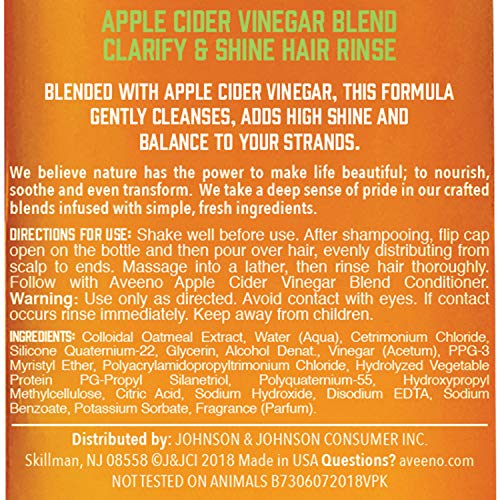 Aveeno Apple Cider Vinegar Clarifying In-Shower Hair Rinse For Balance & Shine, Sulfate Free Gentle Ph-Balancing Hair Treatment For Oily Or Dull Hair, Paraben & Dye-Free, 6.8 Fl Oz #TOP2