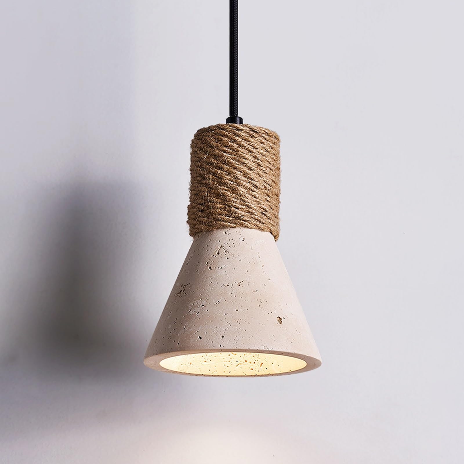 ITOSUI Natural Stone Pendant Light Travertine Hanging Lamp Hemp Rope Accent Lighting Fixture, Japanese Nordic Ceiling Suspended Lamps for Bedroom, Kitchen Island, Dining Room