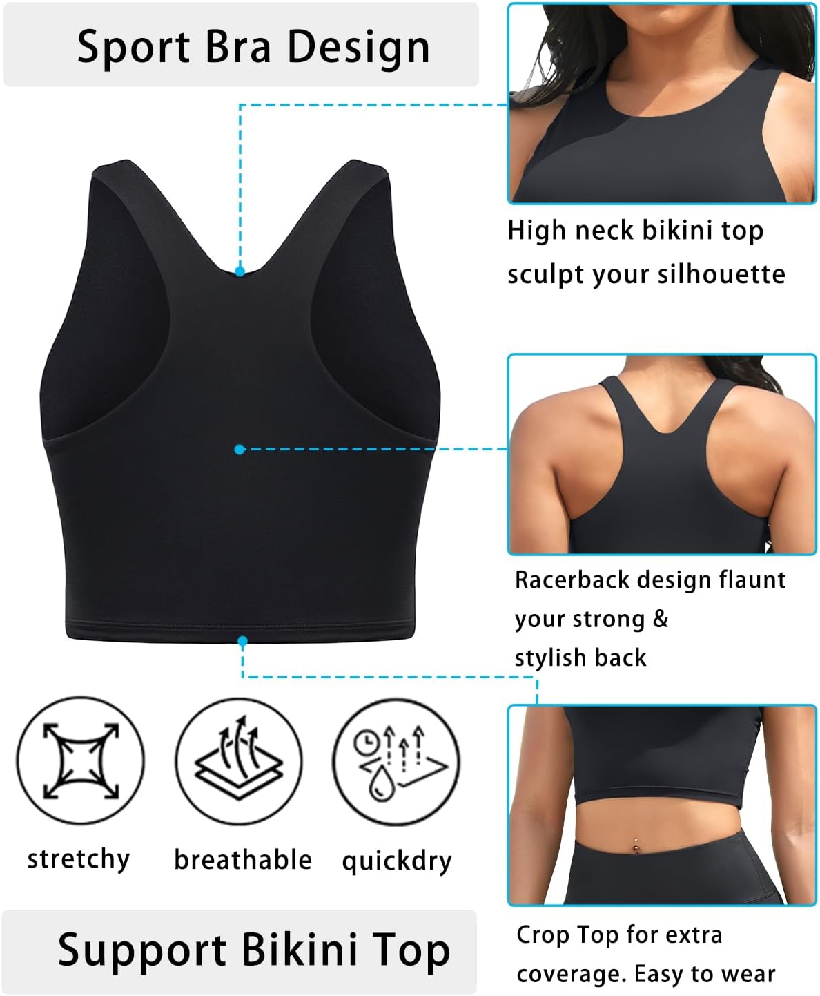 Yonique Women High Waisted Bikini Two Piece Swimsuit Crop Bathing Suits Sporty Swimwear Bikini Set - Image 5