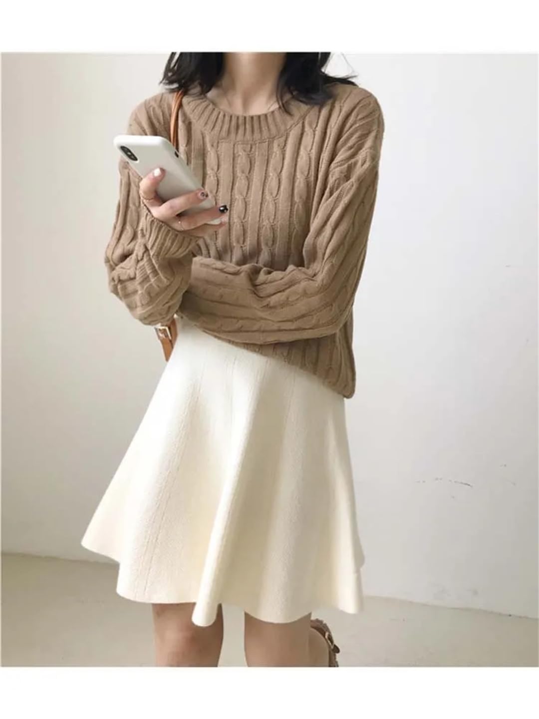 Lmtossey Minigonne invernali a maglia da donna a vita alta gonna plissettata