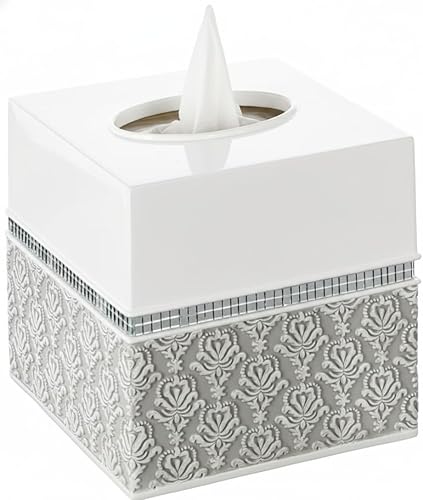 Creative Scents Funda cuadrada para caja de pañuelos de damasco espejo - Soporte decorativo para papel de baño, contenedor moderno de servilletas,