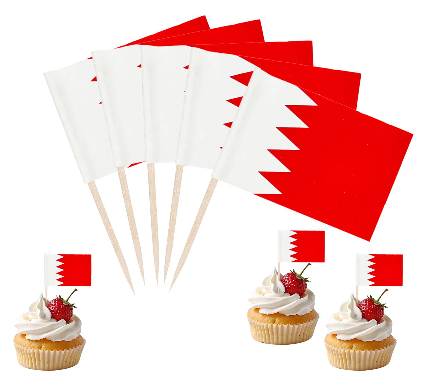 JBSJBS Bahrain Flag Bahrain Cupcake Topper Flags Banner Mini Small Bahrainis Toothpick Stick Flags Cake Party Festival Theme Decorations(100Pcs)